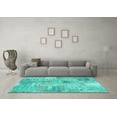 thumbnail image 3 of Ahgly Company Machine Washable Indoor Square Patchwork Turquoise Blue Transitional Area Rugs, 5' Square, 3 of 4