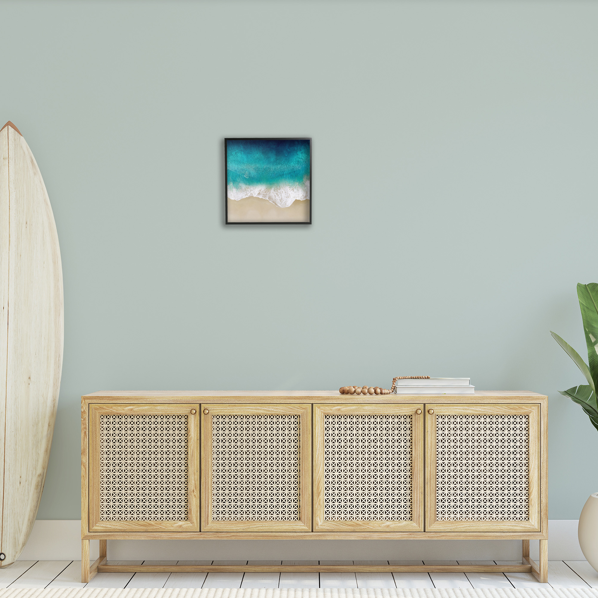 Stupell Industries Aerial Tropical Blue Tide Nature Painting Black Framed Art Print Wall Art, 17 x 17