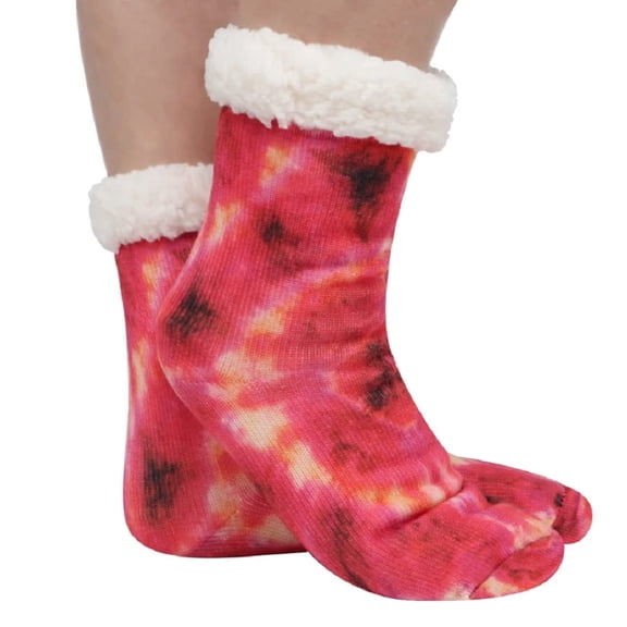 Womens Rainbow Tie Dye Sherpa Lined Socks - Pink