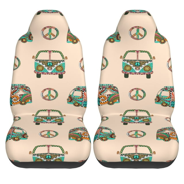 LAKIMCT Colorful Camper Bus Car Seat Covers Vehicle Front Seat Covers Universal Fit Seat Protector