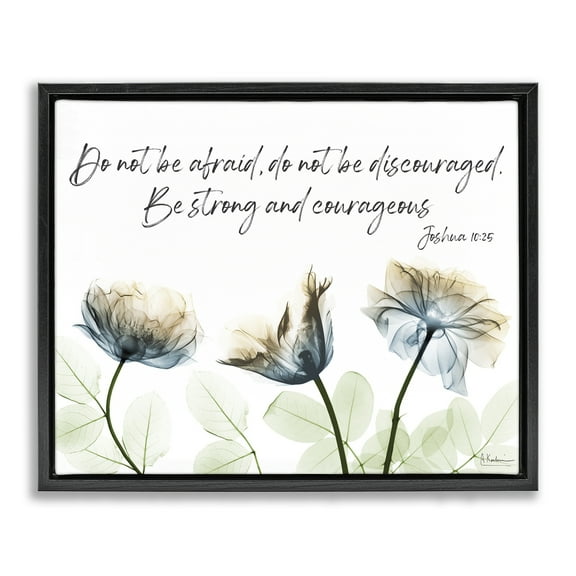 Stupell Industries Strong & Courageous Floral Religious Painting Black Floater Framed Art Print Wall Art, 21 x 17