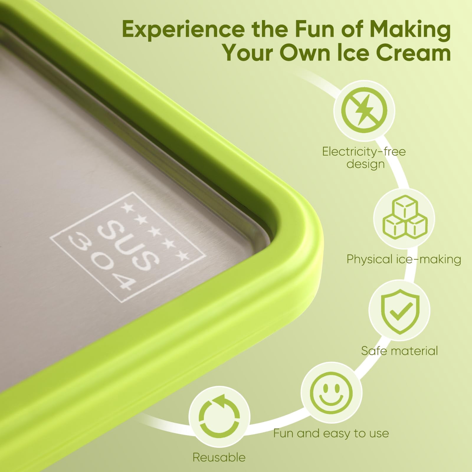 Rolled Ice Cream Maker with Stainless Steel Plate and Lid, DIY Dessert Pan and Spatulas