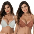 thumbnail image 1 of Curve Muse Womens Push Up Add 1 and a half Cup Underwire Halter Front Close Bras -2PK-LIGHT GREY,RUST-34B, 1 of 7