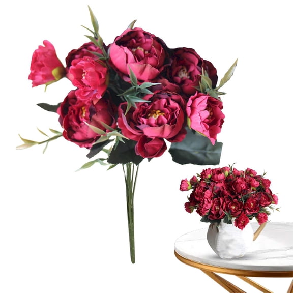 Artificial Peony Flowers 1 Bundles Peony Fake Flowers Faux Silk Peonies with Hydrangea Flower Bouquets for Wedding Home Party Decor Floral Arrangements Table Centerpieces, Cameo Brown, 11.42"