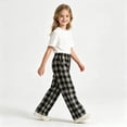 thumbnail image 3 of Girls Plaid Pants with Pockets Baggy Elastic Waist Drawstring Fall Fashion Casual Kids Wide Leg Pants Black 14, 3 of 5
