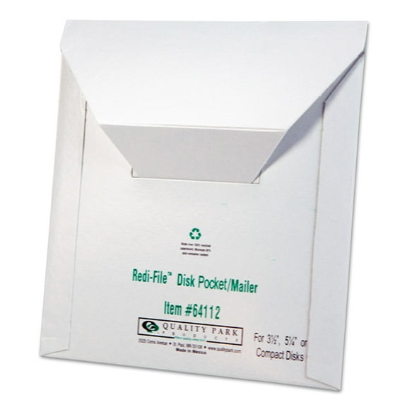 Quality Park Redi File Disk Pocket Mailer 6 x 5 7/8 Recycled White 10/Pack 64112