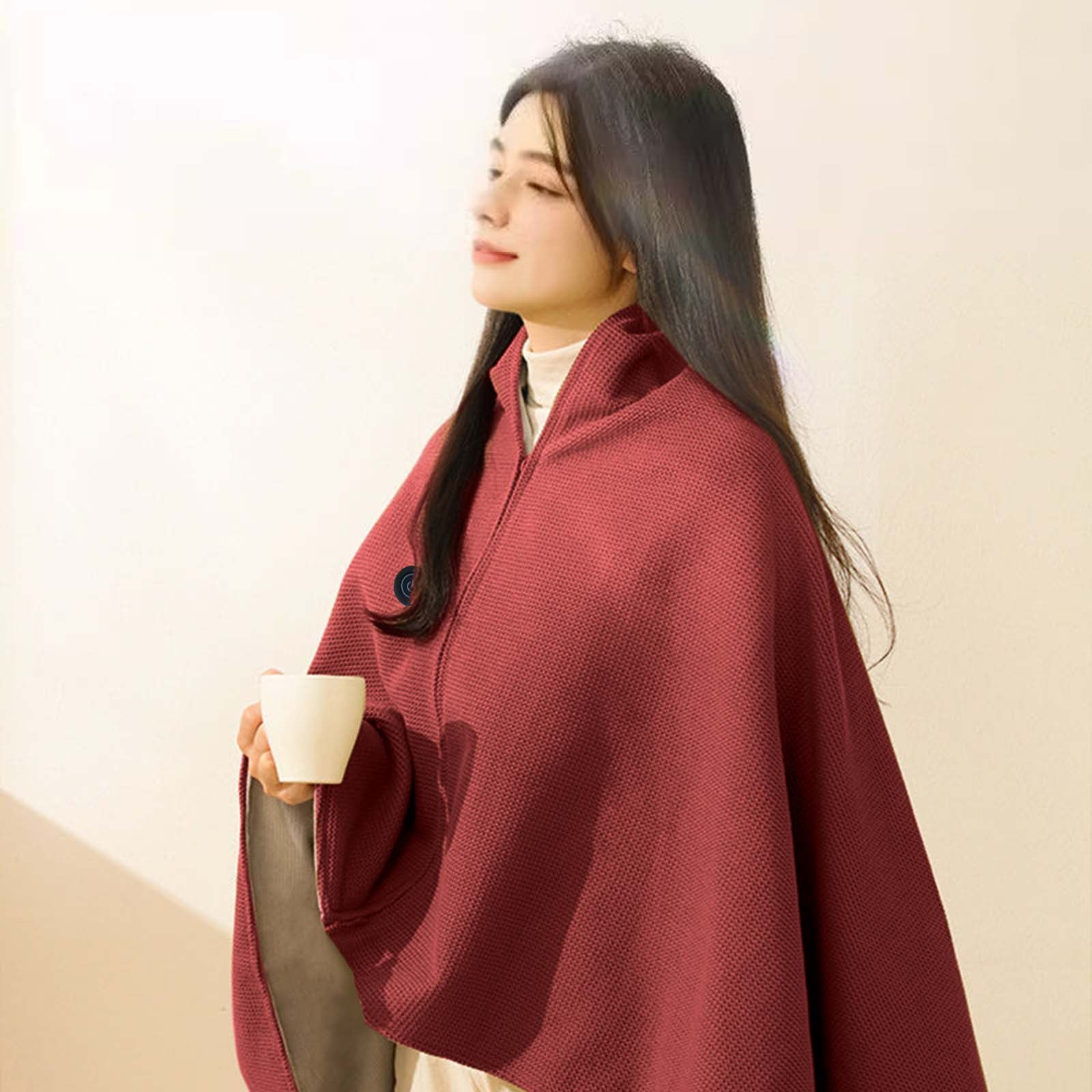 Portable Heated Shawl Wraps Battery Operated, Portable Soft Zipper Electric Heated Blanket Shawl with 3 Heating Levels, USB Heated Blanket Fast Heating Shawl Wraps for Women,(Larger Pockets)