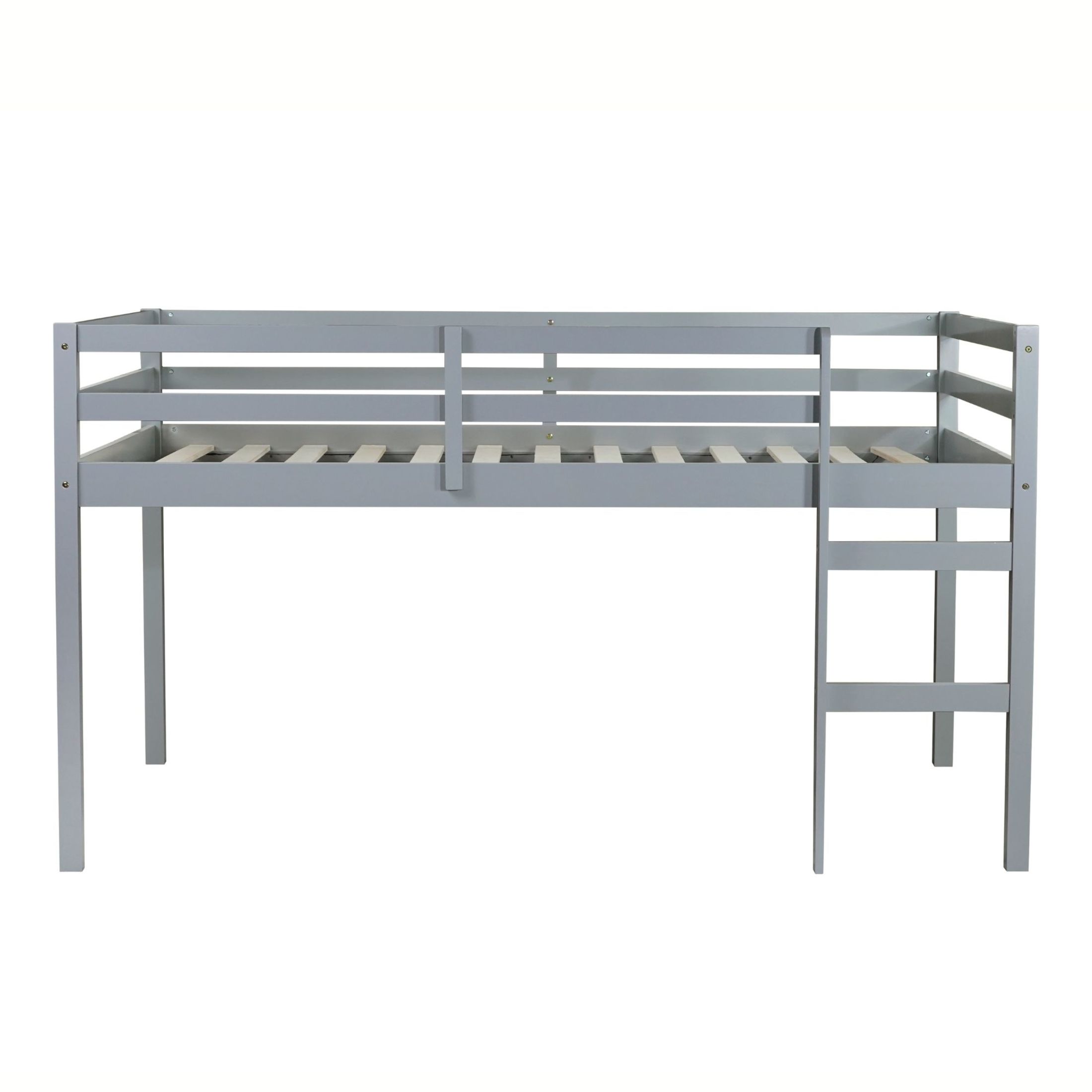 Noble House Full Loft Bed, Rubber Wood Frame with Ladder, Guardrails & Space-Saving Storage Design, Grey
