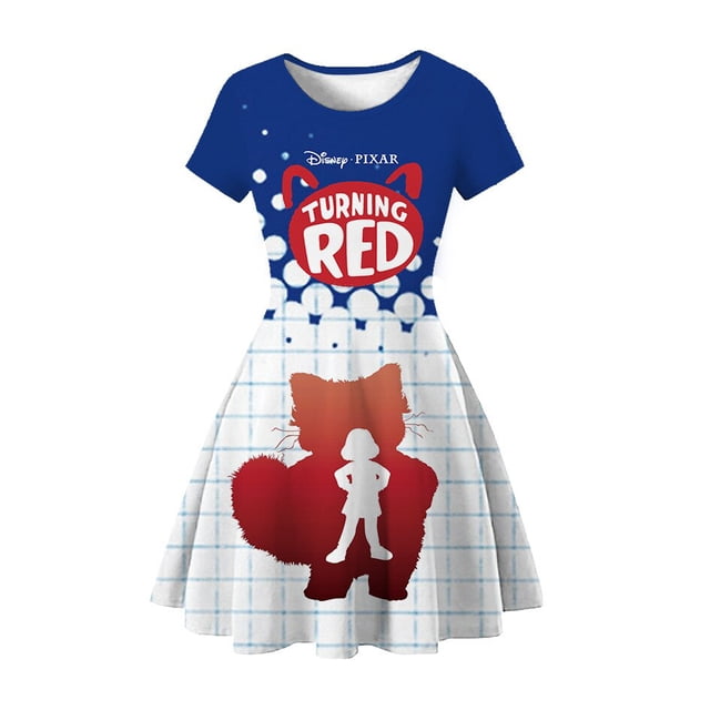 Turning Red Disney Ropa Niñas Vestido de verano Niños Cosplay Mei Panda rojo Estampado de dibujos animados Traje de encanto Casual Princesa Vestidos7-8T (Etiqueta 140) Gao Jinjia LED