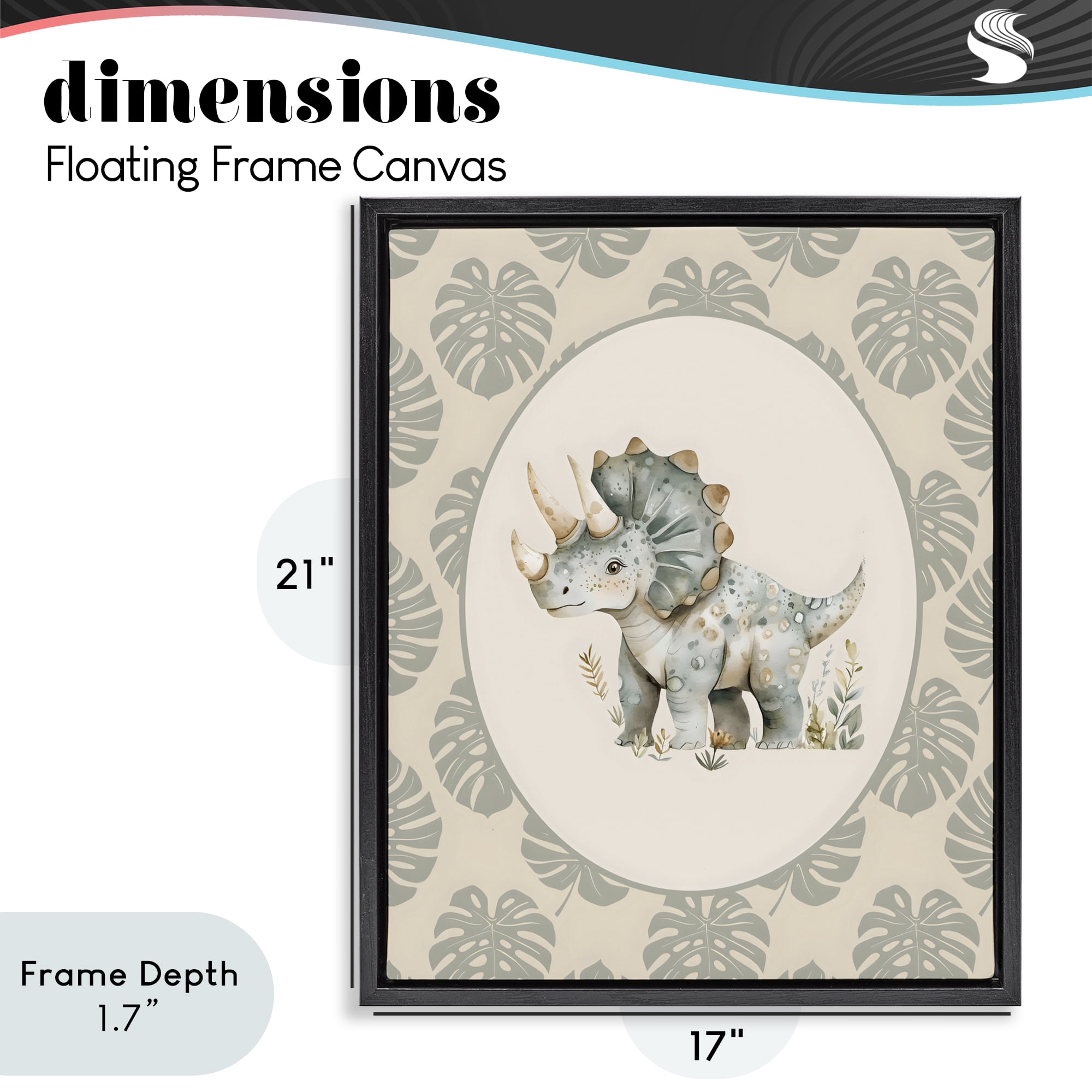Stupell Industries Watercolor Dinosaur Tropical Border Black Framed Floater Canvas Wall Art, design by LSR Design Studio