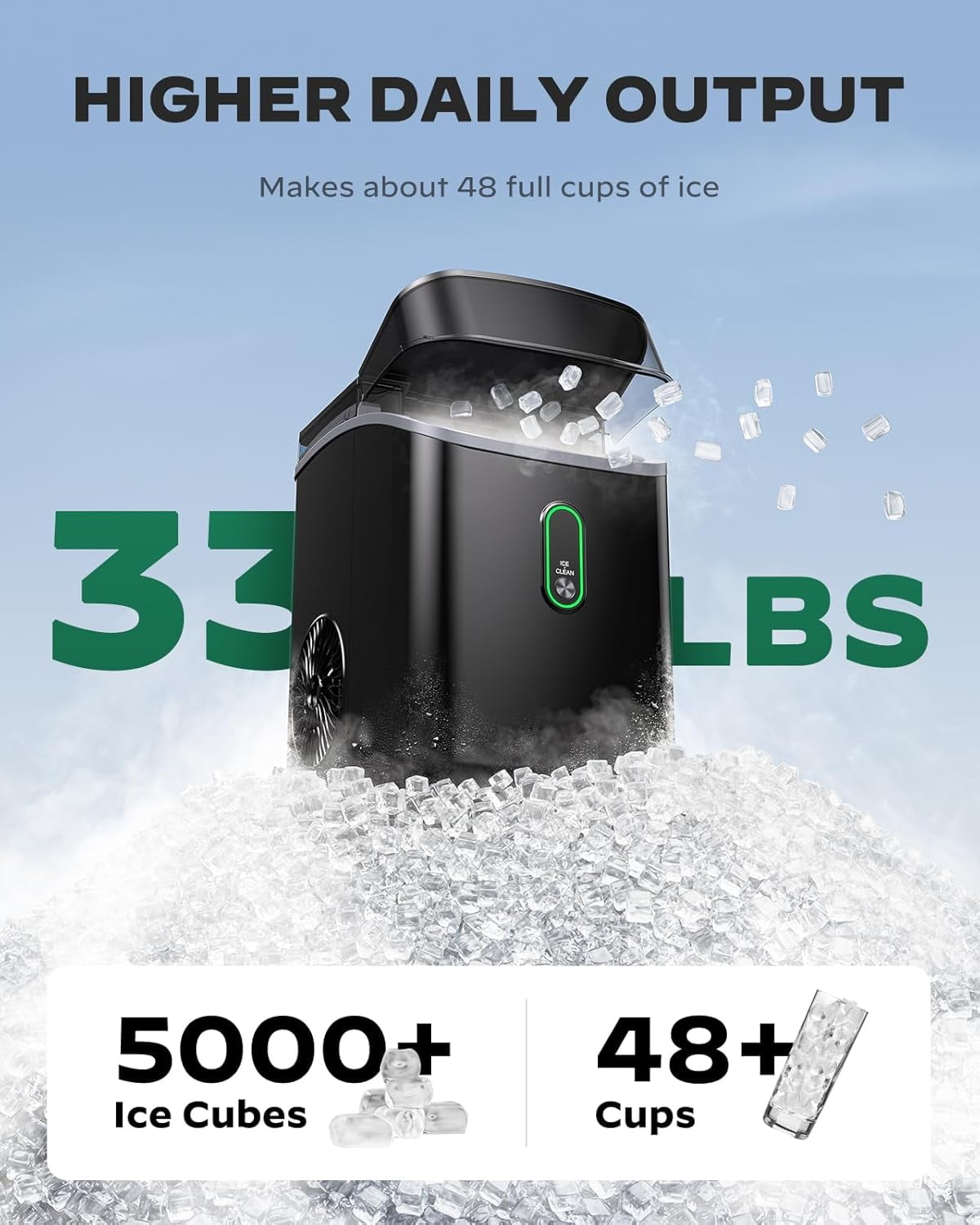 Ice Maker Countertop,  Ice Maker with Soft Chewable Ice, One-Click Operation Ice Machine with Self-Cleaning, 33lbs/24H for Home,Kitchen,Office