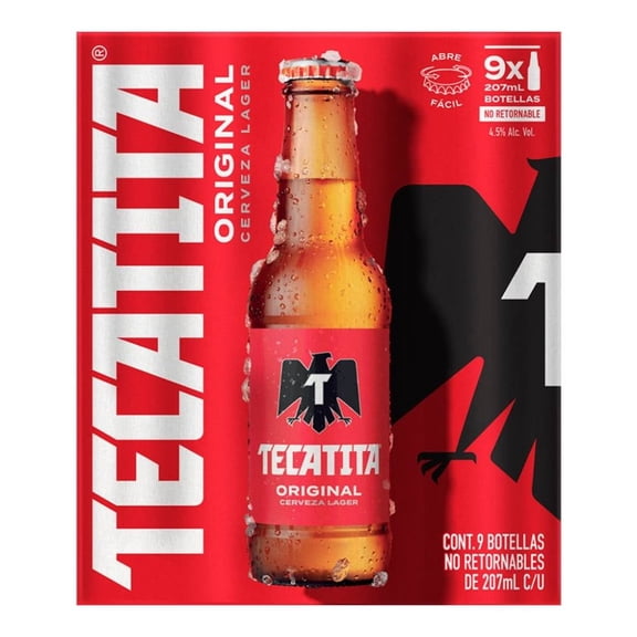 Cerveza Tecate Original Cuartito Botella  9 pack 207 ml c/u