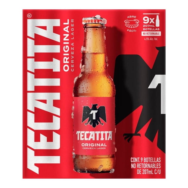 Cerveza Tecate Original Cuartito Botella 9 pack 207 ml c/u