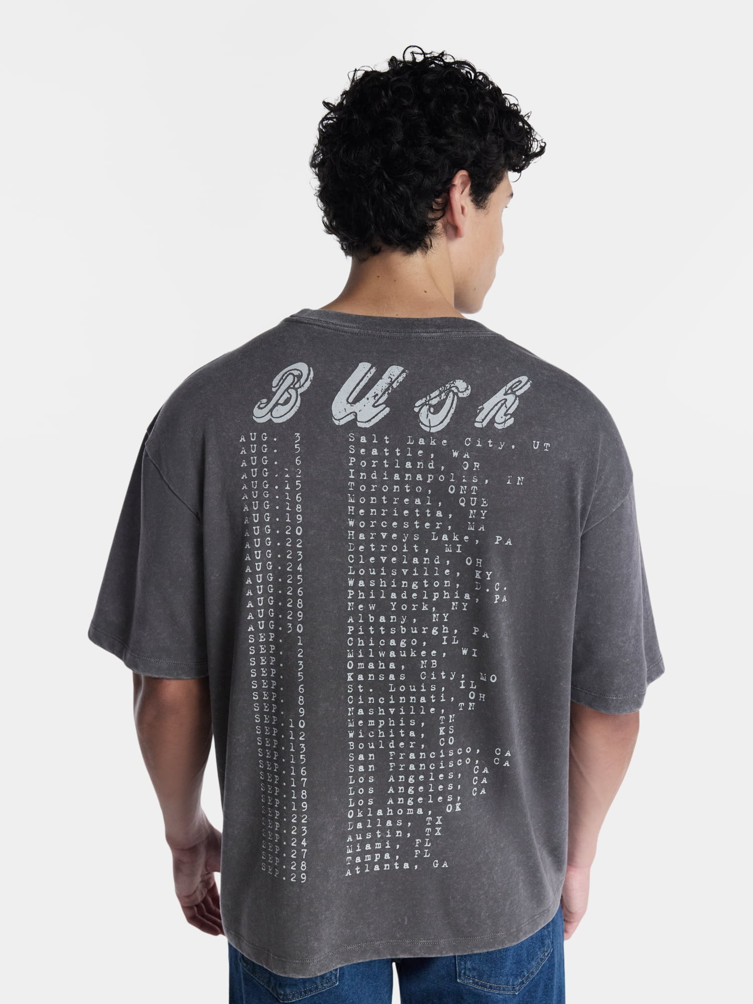 Bush Men's Mineral Wash Boxy Fit Front and Back Graphic Tee Shirt, Sizes XS-4XLT