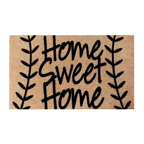A1HC Natural Coir Flocked Doormat, Leafy Home Sweet Home Black , 18"x30", Durable Outdoor Welcome Mat, Non-Slip, Pet Friendly