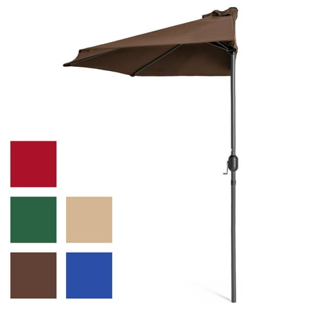Patio Deck Accessories Best Choice Products 9ft Steel Half Patio Umbrella for Backyard, Deck, Garden w/ Crank Mechanism, UV- and Water-Resistant Fabric - Brown ()