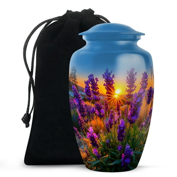 MUKTIVE Lavender Grass Cremation Urns for Couple Ashes, Large Blue Cremation Urns for Adult Ashes Women, Sunrise Decorative Urn, Memorial Human Urns for Ashes Adult Female, 10 Inch