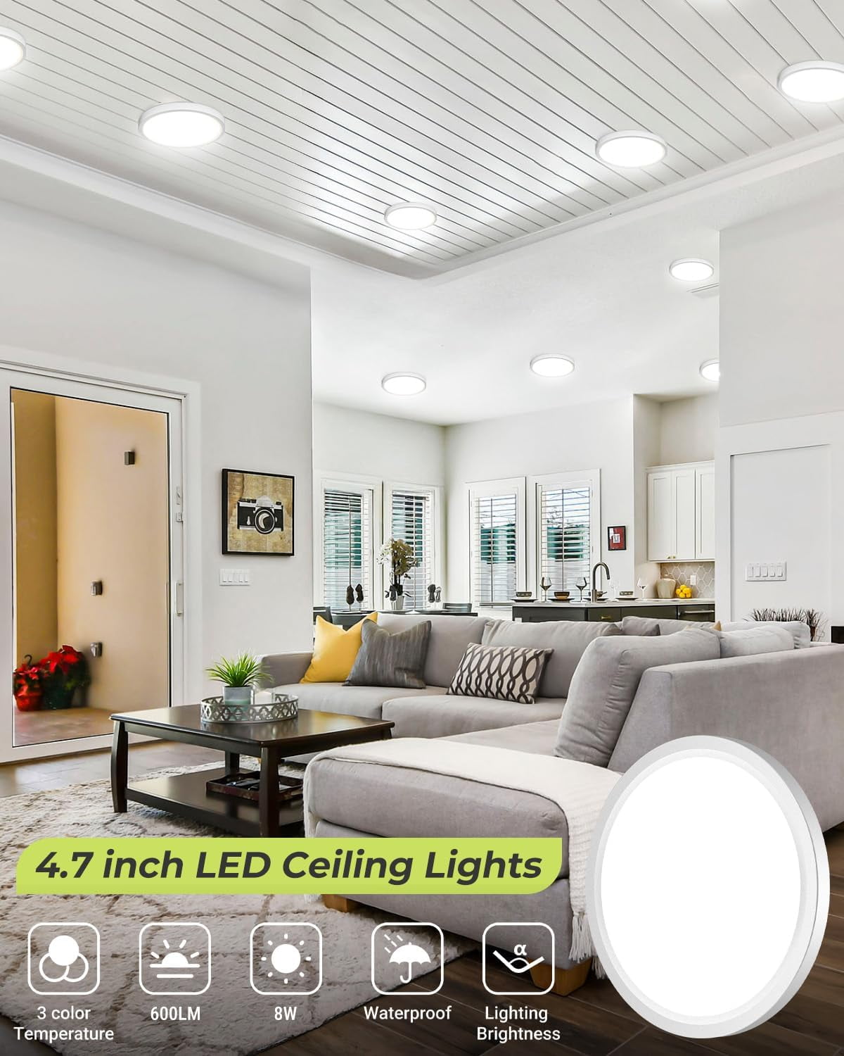 JJEAN-2PACK Flush Mount LED Ceiling Light Fixture Black, 4.7Inch 8Watt, 3000K-4500K-6000K 3 Color Selectable Ceiling Lamp Low Profile Ceiling Light for Closet Basement Hallway Porch