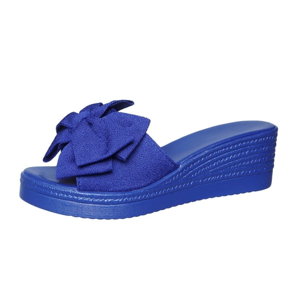 Women's Bow Thong Wedge Platform Slides Sandal Comfort Open Slip On Flip Flops Pool Party Beach Walking Sandals