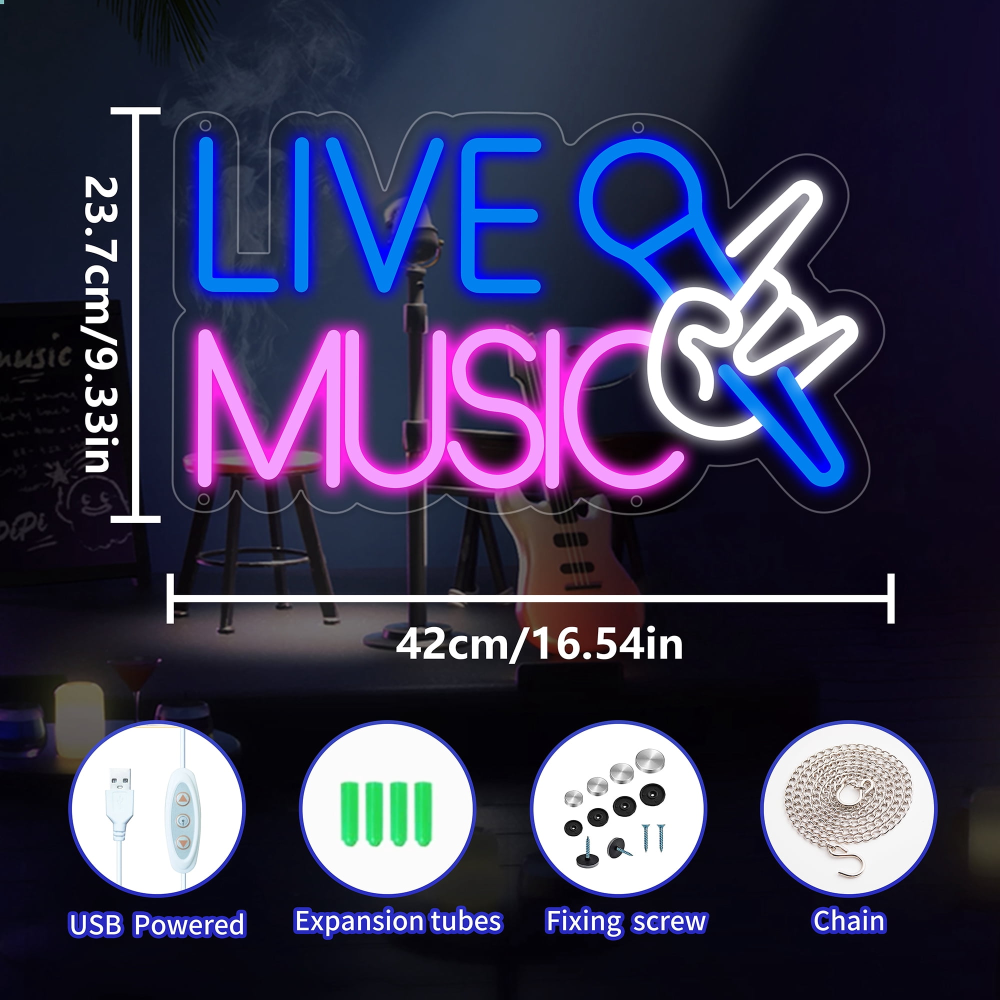 Live Music Neon Sign for Wall Decor, USB Powered Singing Music Led Sign, Reusable Light Up Sign for Boys and Girls, Neon Sign for Bedroom and Livingroom