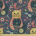 thumbnail image 2 of Ambesonne Flower Fabric by the Yard Upholstery, Doodle Cat Funky Boho Floral, 1 Yard, Dark Indigo Multicolor, 2 of 5