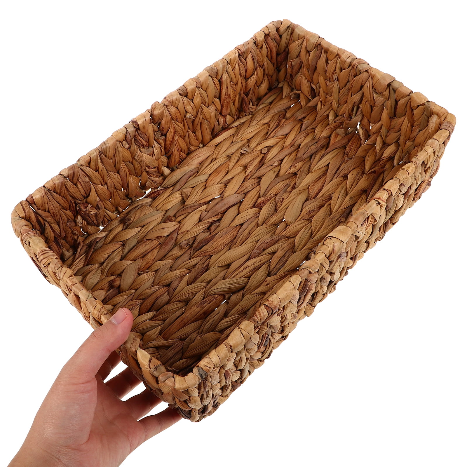 Rectangular Wicker Basket Handwoven Fruit Storage Basket Small Decorative Basket Woven Sundries Organizer Tabletop Storage Container Bins For Home Kitchen Bathroom Bar