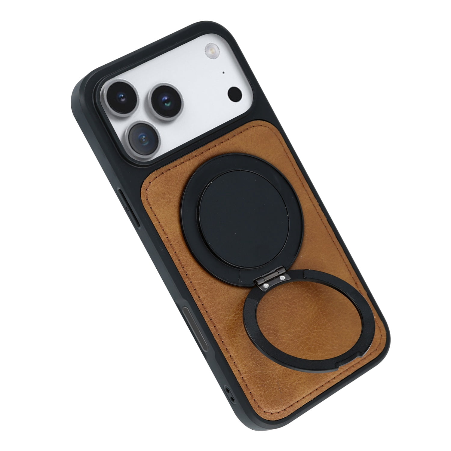 Strong Leather Case with Wireless Charging Kickstand for iPhone 17 Pro Max - Brown