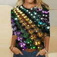 thumbnail image 2 of QATAINLAV Women's Mardi Gras Outfit 3/4 Sleeve Outfit Trendy Print Graphic Tees Blouses Casual Pullover Tops Outfit Multicolor S, 2 of 6