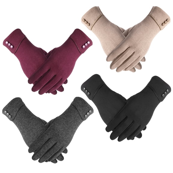 Bocaoying 4 Pairs Winter Gloves for Women, Touchscreen Texting Winter Gloves Women, Elegant Button Design Warm Winter Glove for Cold Weather