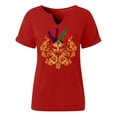 thumbnail image 5 of Fengqque Women's Carnival Printed Fashion Daily Short Sleeve V-neck Casual Waist-cinching Shirt Red L(L), 5 of 6