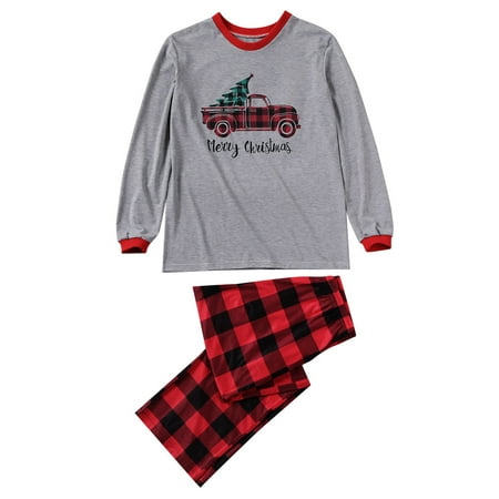 

IZhansean Family Matching Christmas Pajama Sets Merry Christmas Truck Driving Tops and Plaids Pants Sleepwear