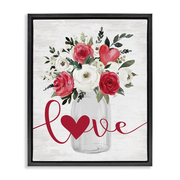 Stupell Industries Shabby Chic Red Love Bouquet Black Floating Frame Canvas Art, 17 x 21, by Lettered and Lined