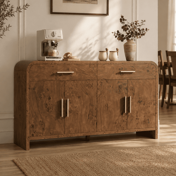 Vintagearth 59.7" Sideboard Buffet Cabinet with 4 Doors & 2 Drawers, Modern Storage Cabinet with Adjustable Shelves, 1.18" Thick FSC-Certified Wood for Dining Room, Living Room, Entryway, Dark Burl