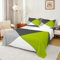 Manfei Green Black White Twin Sheet Sets,Modern Minimalist Geometric Twin Fitted Sheet,Patchwork Checkered Flat Sheet For Teens,Ultra Soft Home Decor,3 Pieces