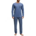 thumbnail image 4 of INSPIRE CHIC Conjunto de Pijamas de Manga Larga de 2 Piezas para Hombre con Patrón de Rayas Casual S Azul Gris, 4 of 6