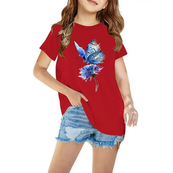 Sakmal Boys and Girls Kids Tops Red Short Sleeve 7-8y Crew Neck Graphic T-Shirts Kids Outdoor Clothes
