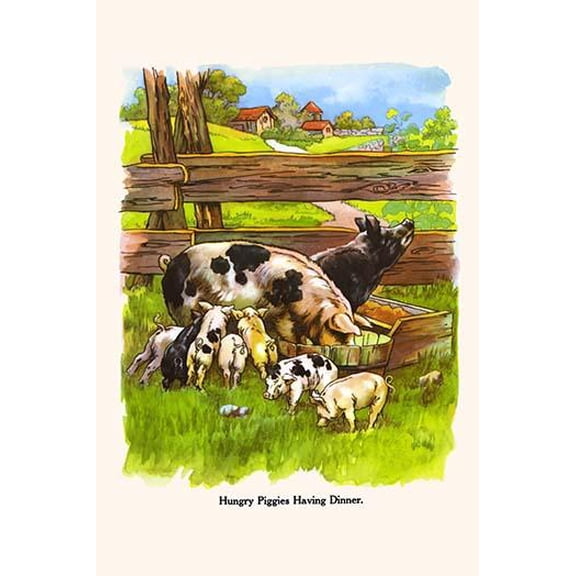 Hungry Piggies Having Dinner-Fine Art Canvas Print (20" x 30")