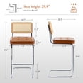 thumbnail image 4 of Zesthouse 30″ Rattan Bar Stools Set of 2, Faux Leather Bar Height Island Chairs with Cane Back, Mid Century Modern Cantilevered Design Barstools for Kitchen Island, Brown, 4 of 10