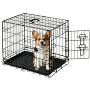 EDX Medium Dog Crate, 30" Single Door Folding Metal Wire Dog Cage with Plastic Leak-Proof Pan Tray