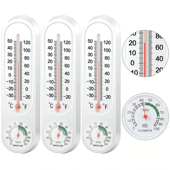 JahyShow Wall Thermometers, 3-Pack Battery-Free with Easy to Read Scales for Accurate Physical Response to Temperature and Humidity Changes