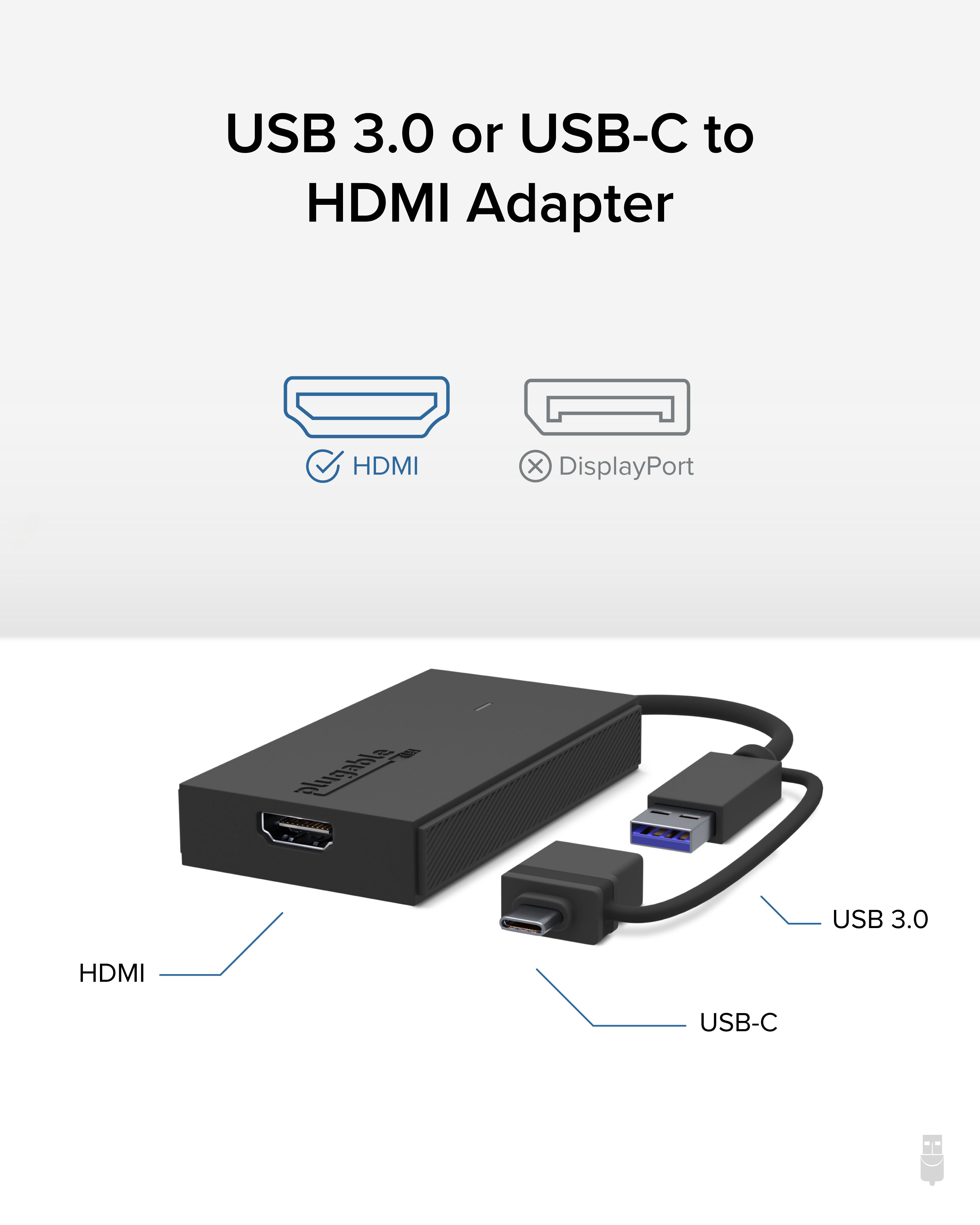 Plugable USB C to HDMI Adapter, Universal Video Graphics Adapter for USB 3.0 and USB-C Macs and Windows, Extend an HDMI Monitor up to 1080p@60Hz - image 3 of 7
