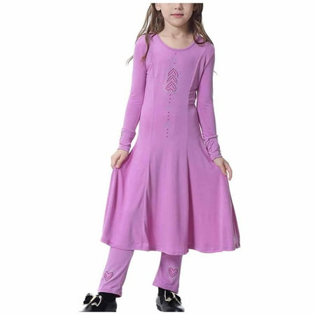 

Utoimkio Toddler Girl Dresses Clearance Long Sleeve Casual Dresses for Girls Muslim Long Dress Medium Big Girls Long Sleeve V Neck Colorblock Dress