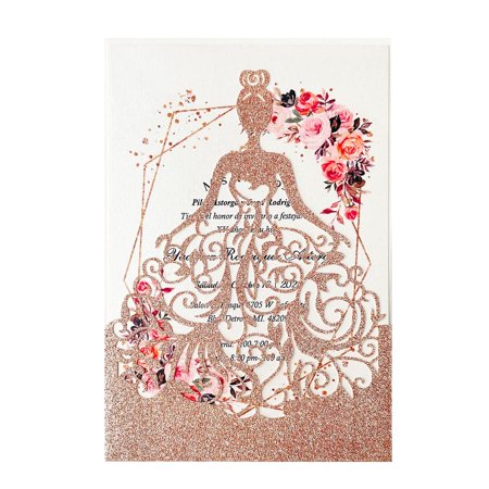 Rose Gold Glitter Quinceanera Invitation Kit - 20PCS Laser Cut Hollow Design with Envelopes for Elegant Girl Princess Celebrations and Bridal Showers
