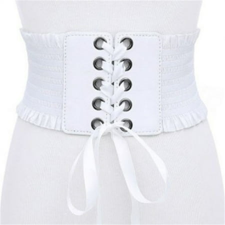 

FOCUSNORM Womens Wide Elastic Lace-up Waist Belt Adjustable Leather Cinch Corset Waistband