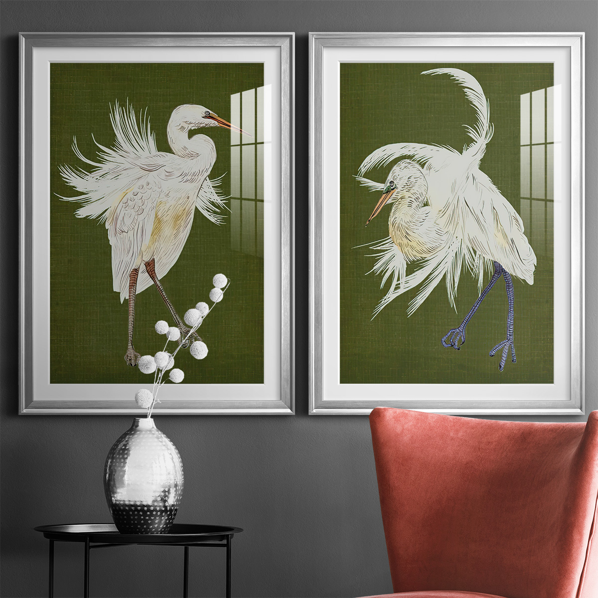 Wexford Home Heron Plumage I Premium Framed Print, 18.5" x 24.5" - Ready to Hang, Silver (Set of 2)