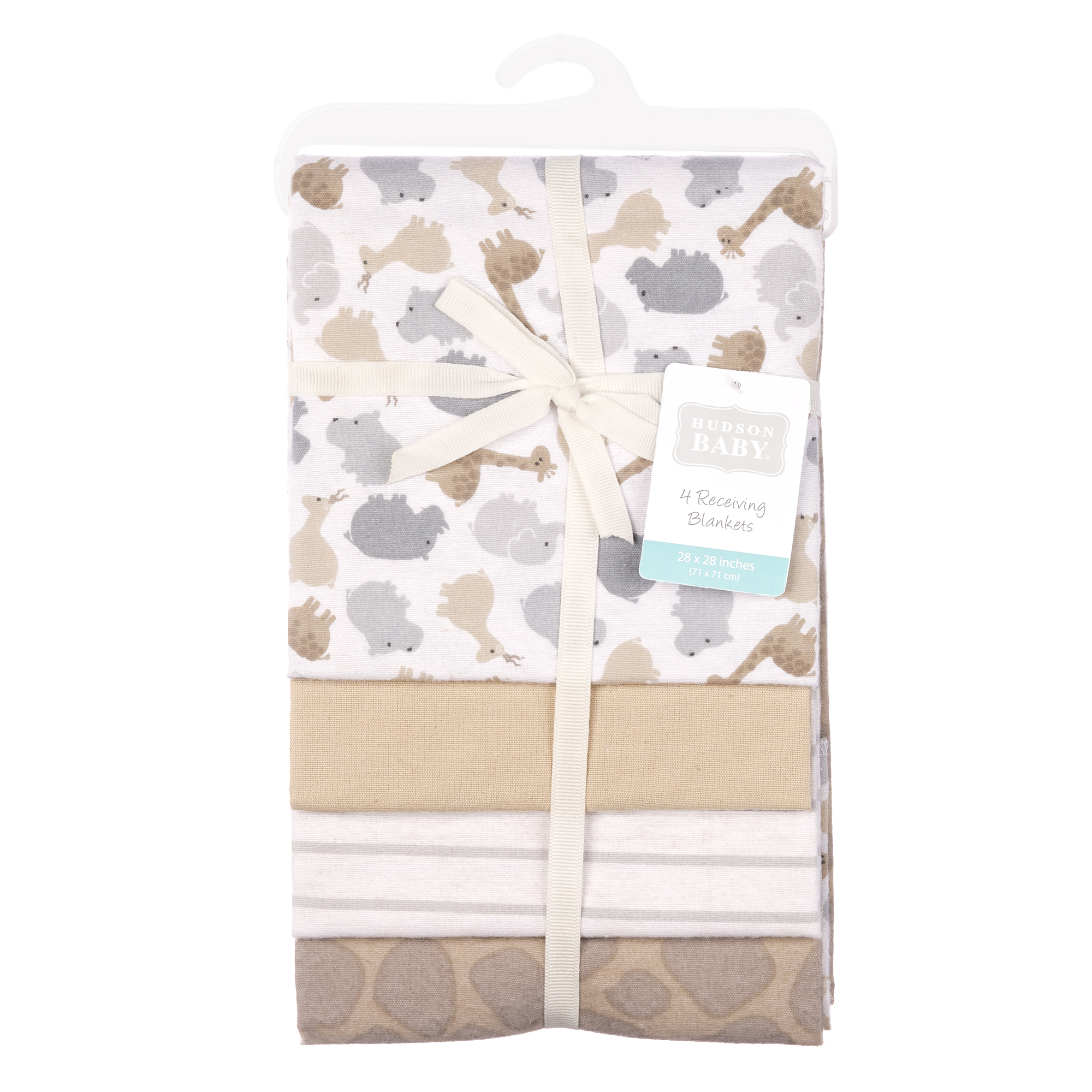 Hudson Baby Unisex Baby Cotton Poly Flannel Receiving Blankets, Safari Friends 4-Pack, One Size