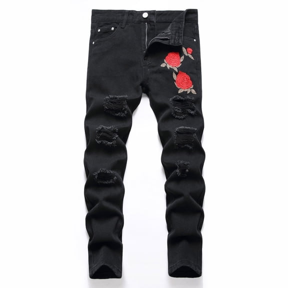 RMGVDSD Boys Distressed Jeans High Street Fashion Stretch Jeans Slim Fit Denim Pants For Kids Comfortable Ripped Denim Trousers Casual Pant Activewear