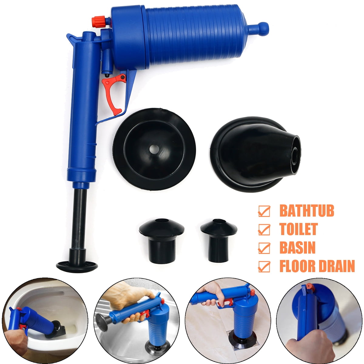 Dekton Plunger Air Pump Drain Blaster Sink Bath & Toilet Pipe Unblock Blockage - Groceries