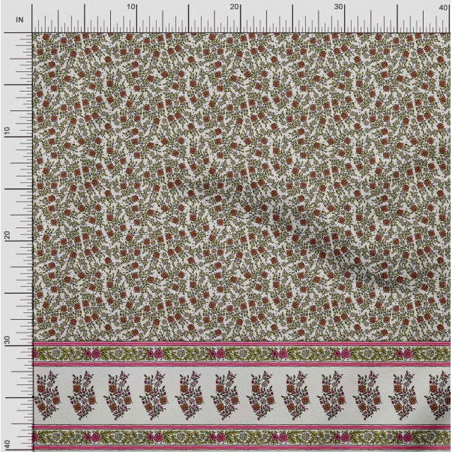 Soimoi Poly Georgette Fabric Stripe,Leaves & Floral Panel Print Fabric by The Yard 52 Inch Wide