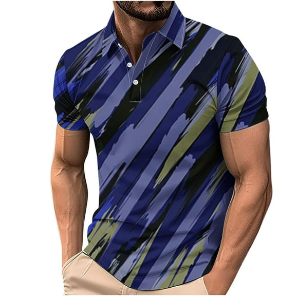 ZCFZJW Mens Striped Color Block Print T-Shirts Lightweight Casual Summer Short Sleeve Button up V Neck Henley Shirts Loose Regular Fit Comfy Workout Tees Tops Multicolor#05 XXXL